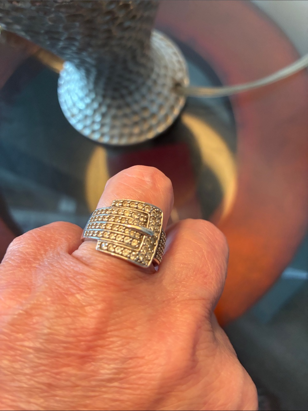 Silver-Tone Pave Buckle Ring - Silver Fashion Ring